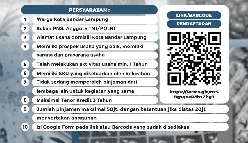 Dinas Perdagangan Bandar Lampmung Buka Pendaftaran Pinjaman Modal Usaha Bunga 0 Persen