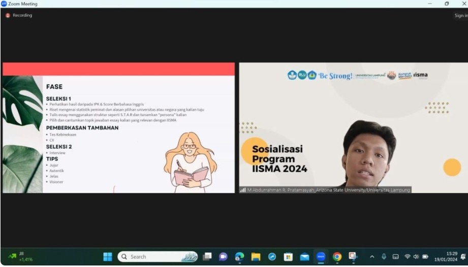 Program IISMA 2024 Dibuka, UPT PKLI Unila Gelar Sosialisasi Daring